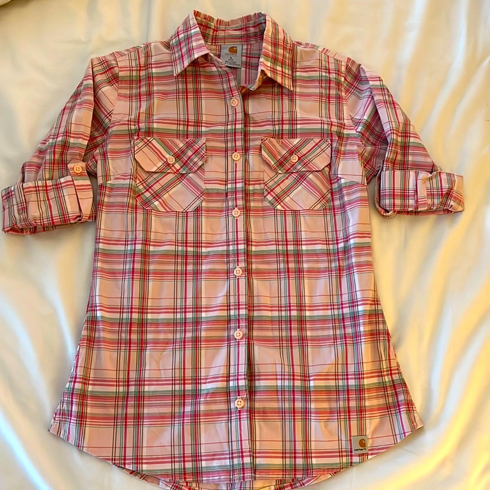 Carhartt Plaid 3/4 Length Button Up Shirt
